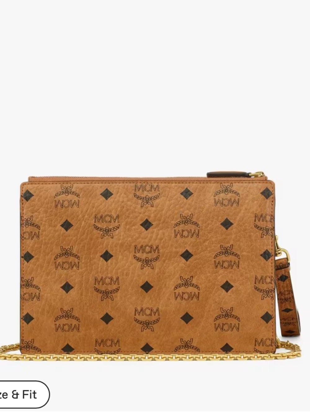 MCM Cognac Visetos Crossbody Pouch with Gold Chain